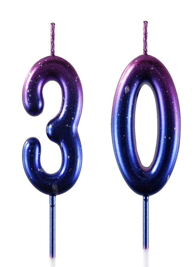 AOOLADA 30 Birthday Candle, 30th Cake Candles, Number 30 Birthday Candles for Cake Topper Decoration, Blue - Image 1